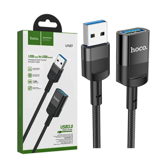 Cabo de Extensão de Carregamento Hoco U107 USB Macho para USB3.0 Fêmea 3A 1,2m Preto Cabo de Extensão de Carregamento Hoco U107 USB Macho para USB3.0 Fêmea 3A 1,2m Preto